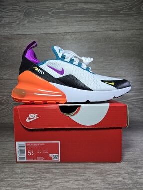 Nike Air Max 270 GS White/Black/Total Orange/Vivid Purple Youth 5.5Y FD0299-100